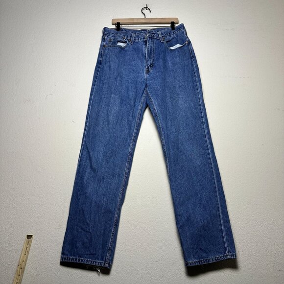 Levi 550 Denim Jean Pant Men Blue 36x36 Western Distressed Casual Long Straight - Picture 1 of 11